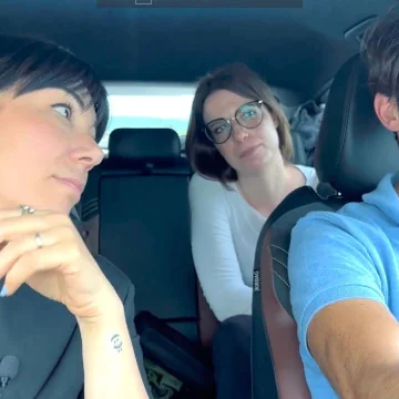 Alice, Andrea, and Valentina driving towards Cortina